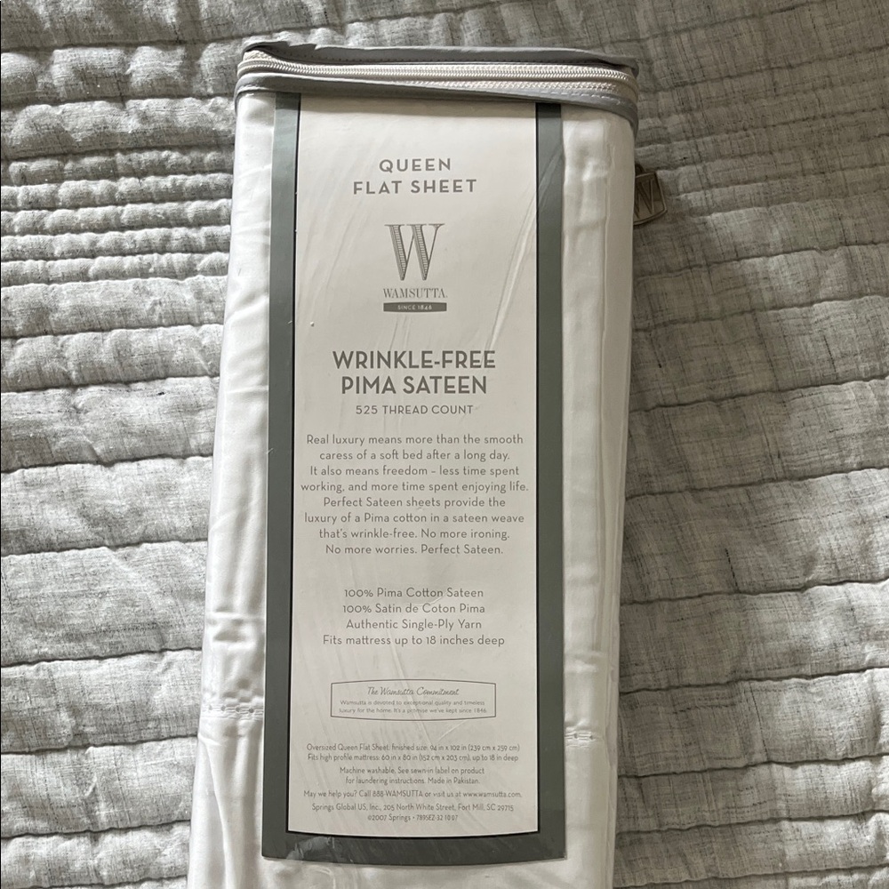 Wamsutta Pima Sateen Queen Sheet, White - Picture 2 of 2
